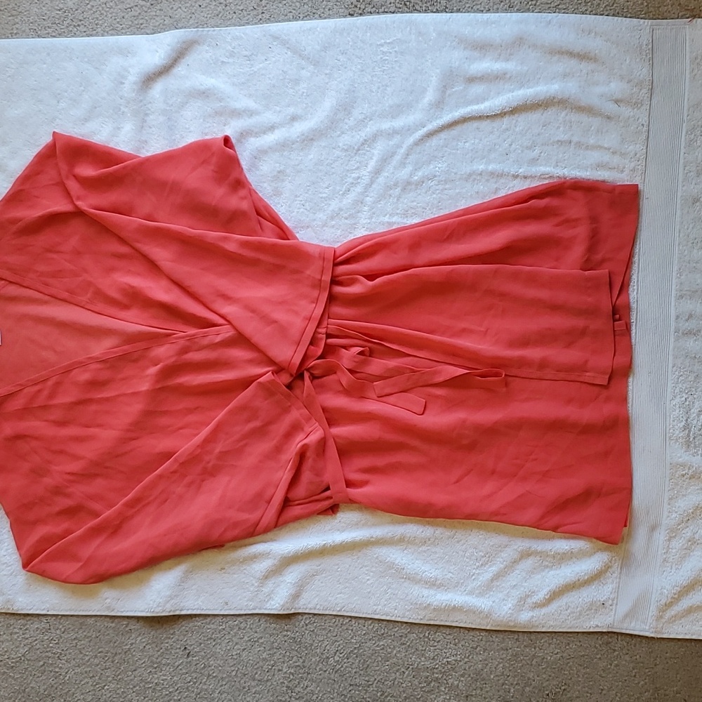 Victoria's Secret Sheer Coral Robe w/Elastic in back, ties, ONE SIZE EUC